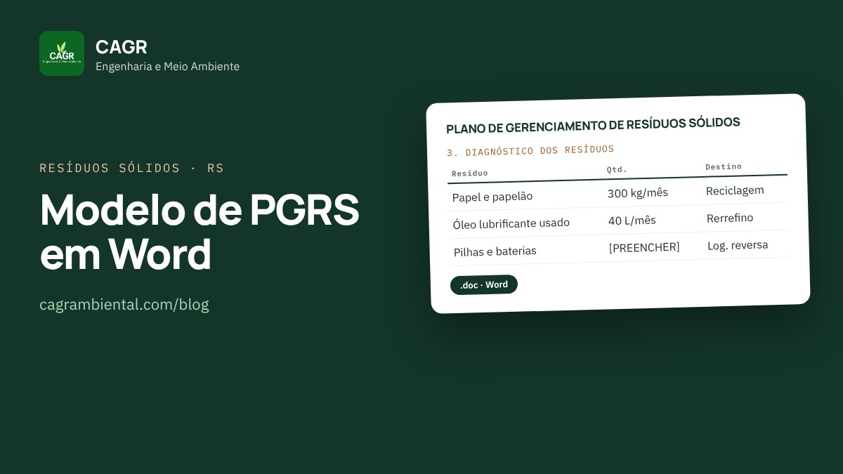Modelo de PGRS: rascunho do Plano de Gerenciamento de Resíduos Sólidos em Word